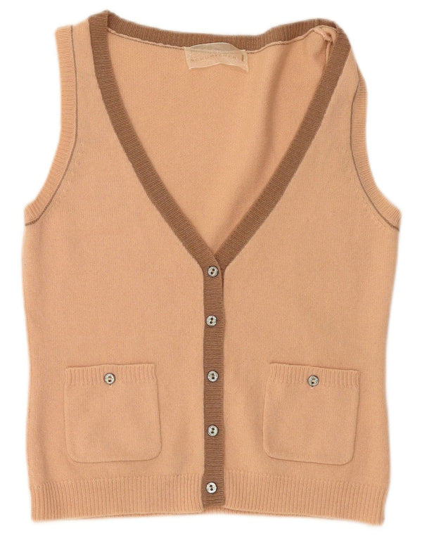 SCHUMACHER Womens Crop Sleeveless Cardigan Sweater UK 14 Large Pink Wool