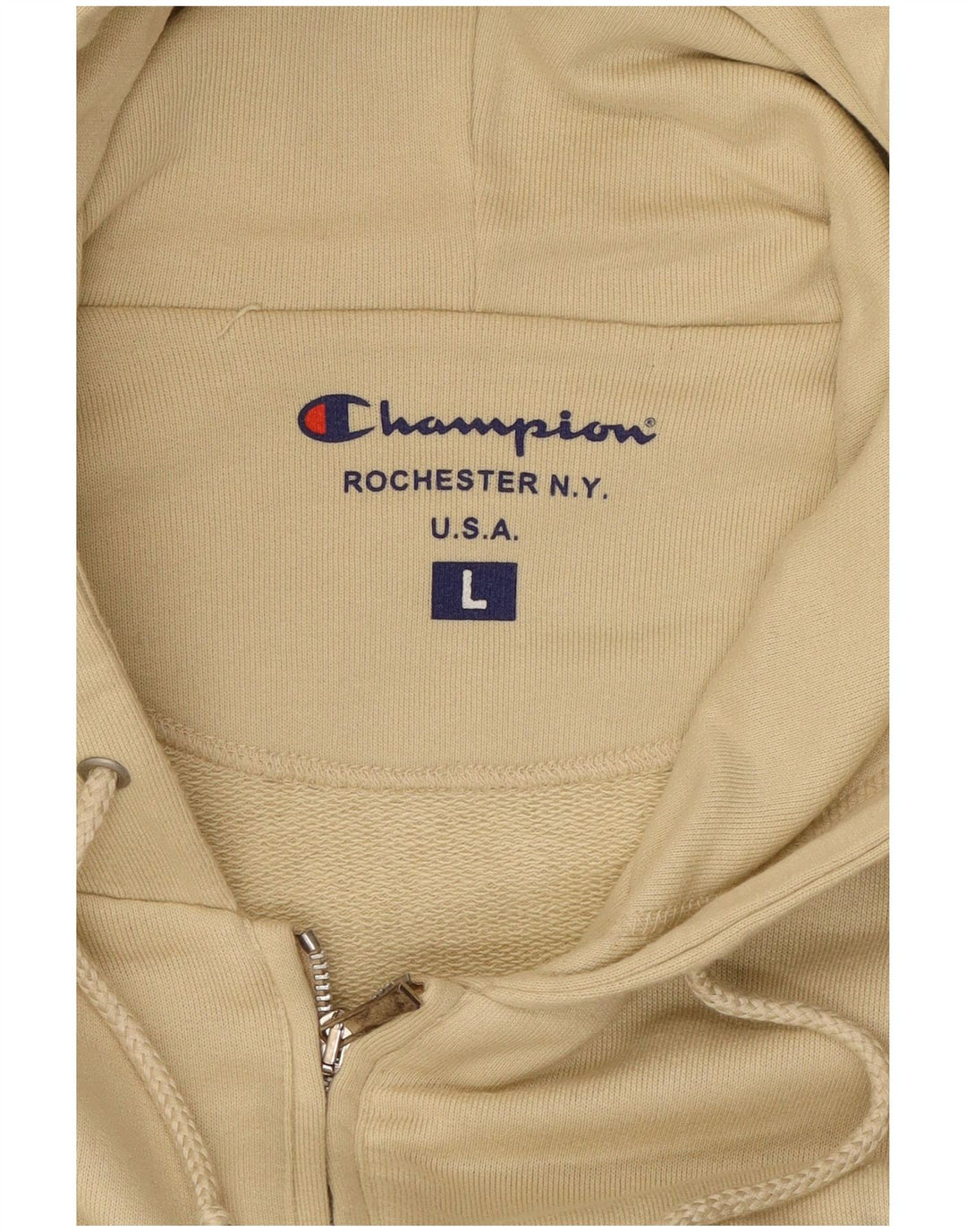 CHAMPION Mens Zip Hoodie Sweater Large Beige Cotton
