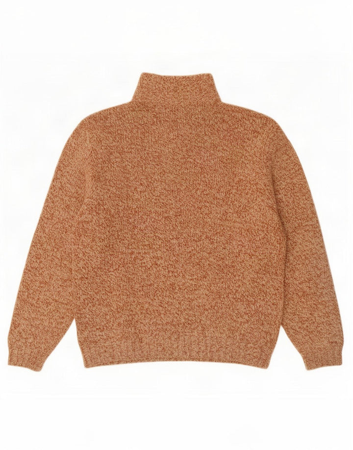 Vintage Mens Button Neck Jumper Sweater Large Brown Flecked Wool