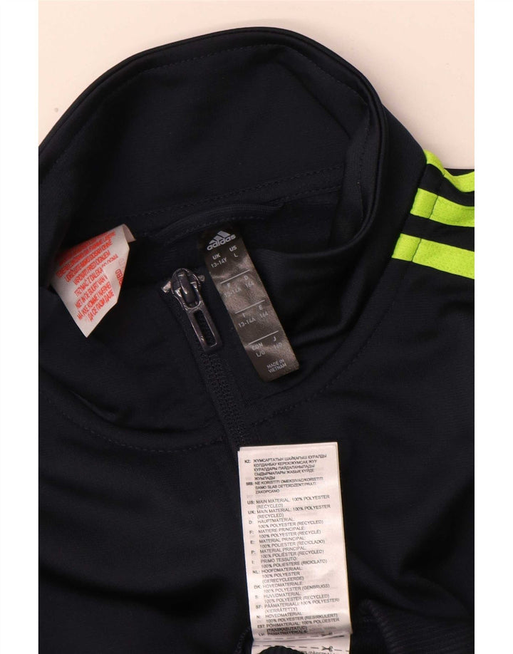 Adidas Boys Aeroready Tracksuit Top Jacket 13-14 Years Navy Blue Polyester