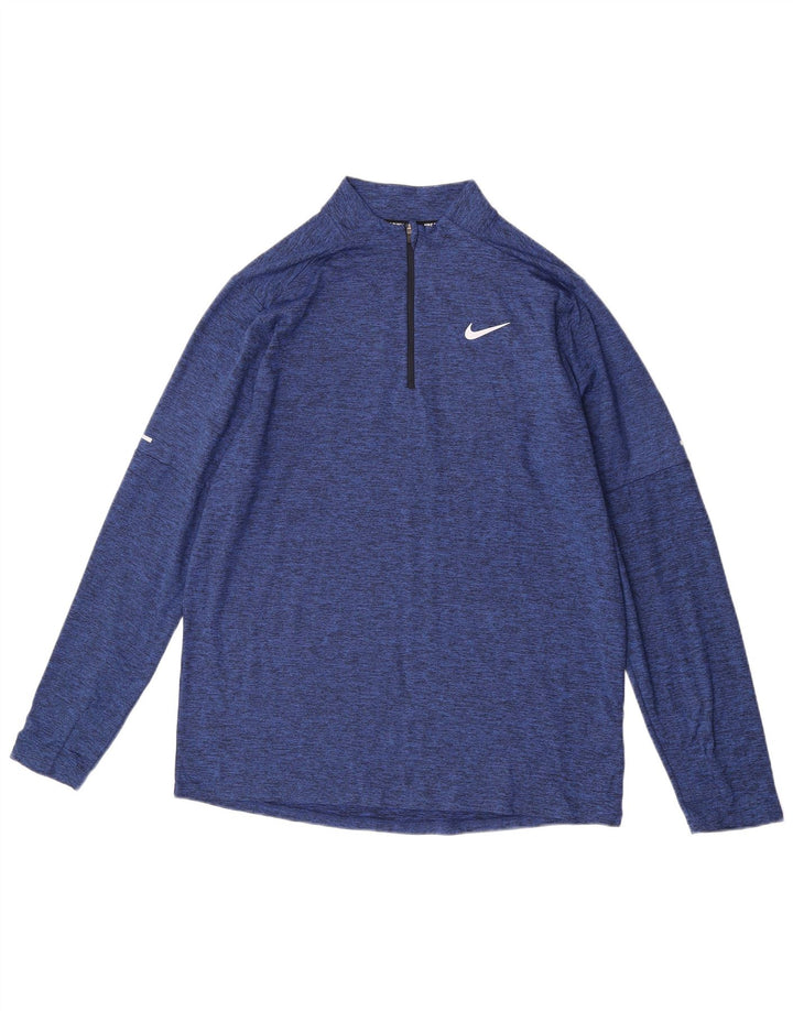 Nike Mens Dri Fit Zip Neck Pullover Tracksuit Top Large Blue Flecked
