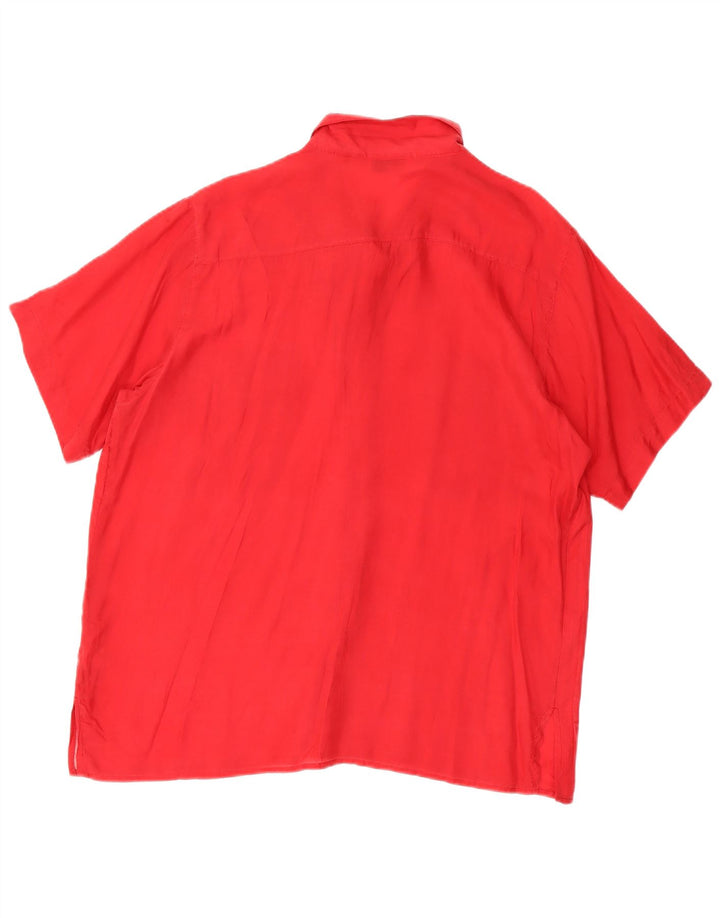 Vintage Womens Short Sleeve Shirt Blouse UK 14 Medium Red Silk