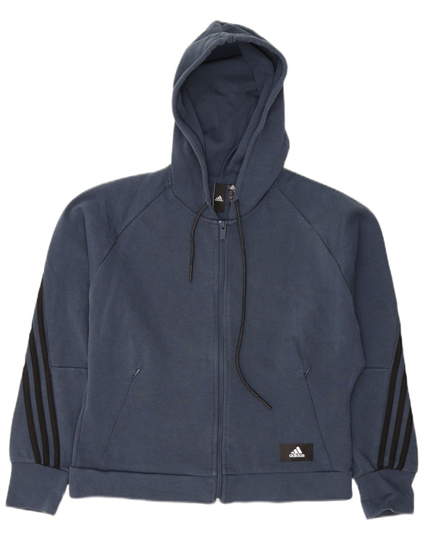 Adidas Womens Zip Hoodie Sweater UK 12/14 Medium Navy Blue Cotton