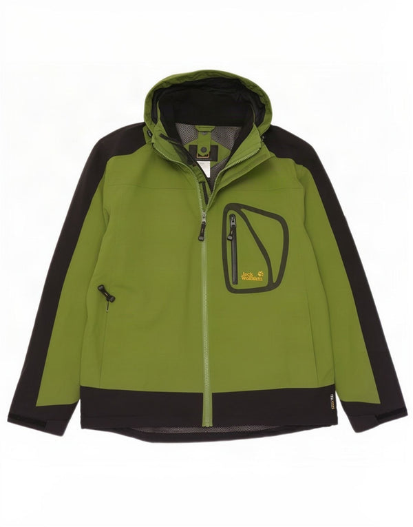 Jack Wolfskin Mens Hooded Rain Jacket UK 40/42 Medium Green Colourblock