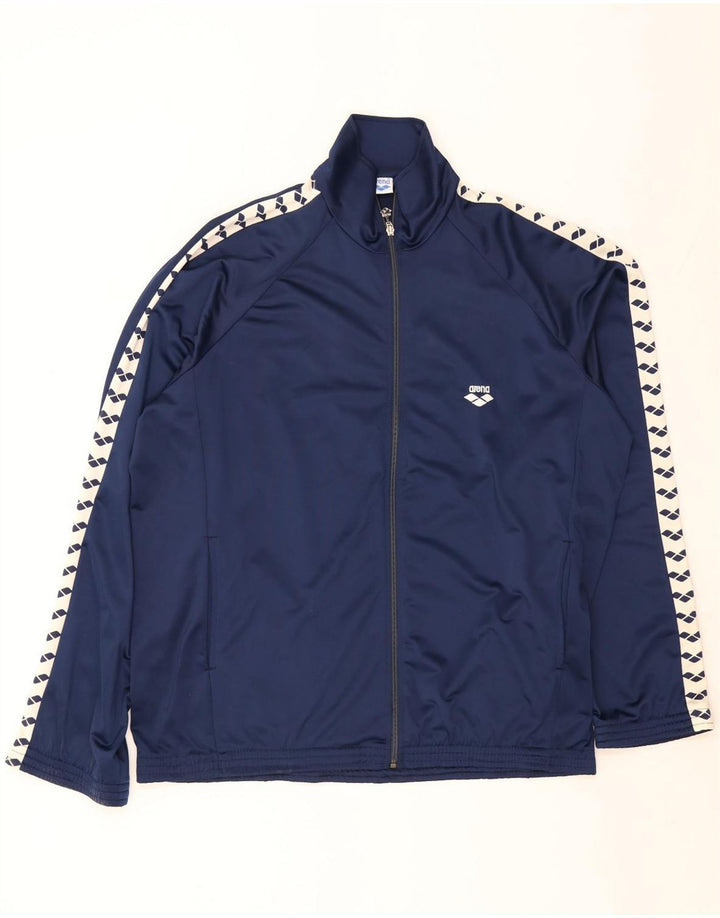 Arena Mens Graphic Tracksuit Top Jacket 2XL Navy Blue Colourblock