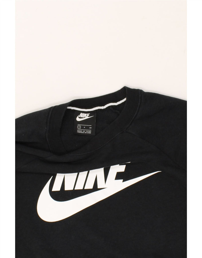 NIKE Womens Graphic Sweatshirt Jumper UK 10 Small Black | Vintage Nike | Thrift | Second-Hand Nike | Used Clothing | Messina Hembry 