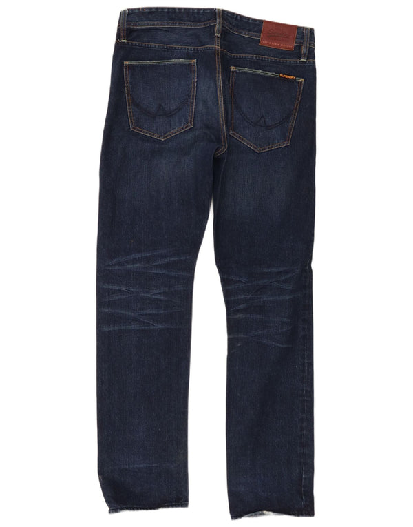 Superdry Mens Officer Straight Jeans W34 L32 Navy Blue Cotton