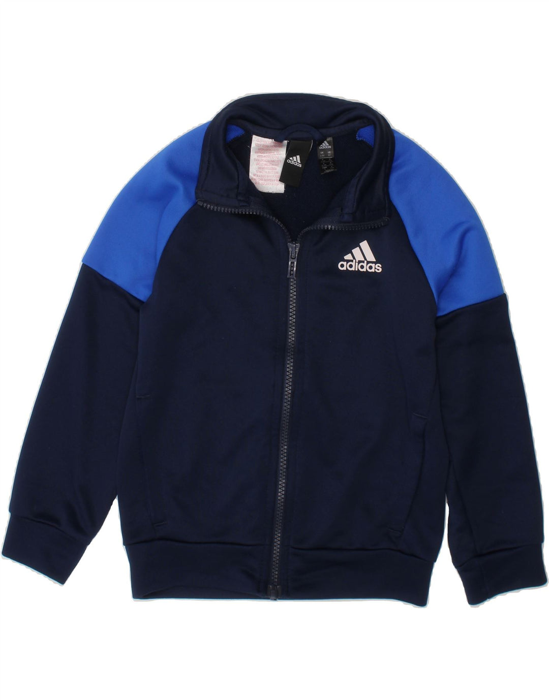 ADIDAS Boys Graphic Tracksuit Top Jacket 4-5 Years Navy Blue Colourblock Vintage Adidas and Second-Hand Adidas from Messina Hembry 