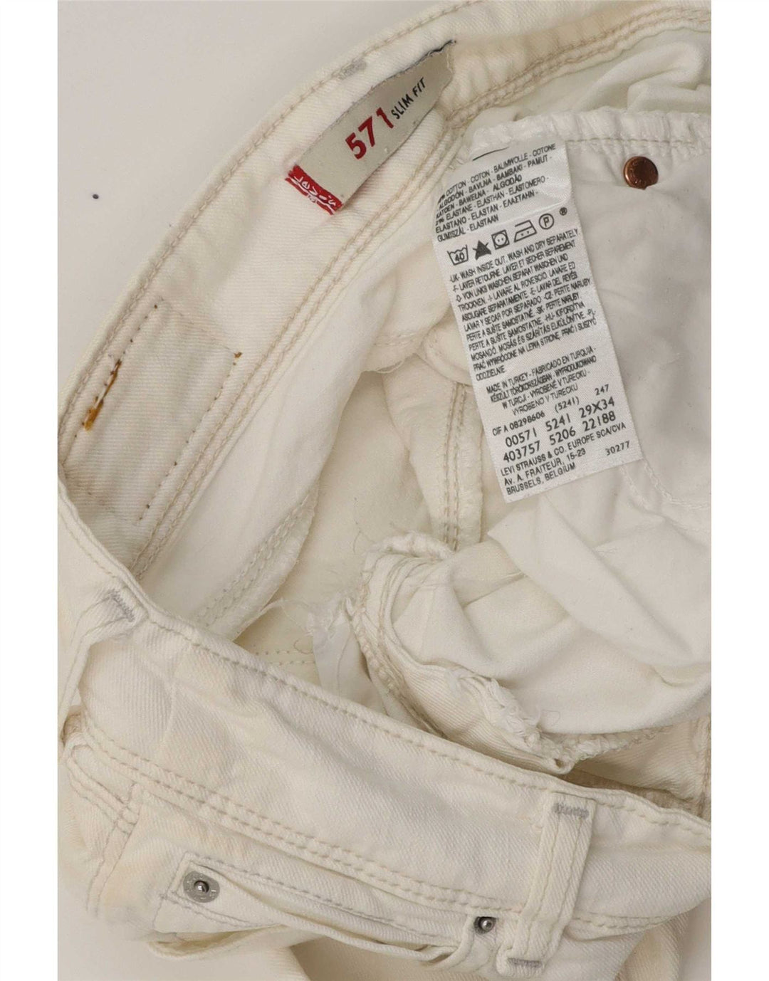 Levi's Womens 571 Slim Jeans W29 L29 White Cotton