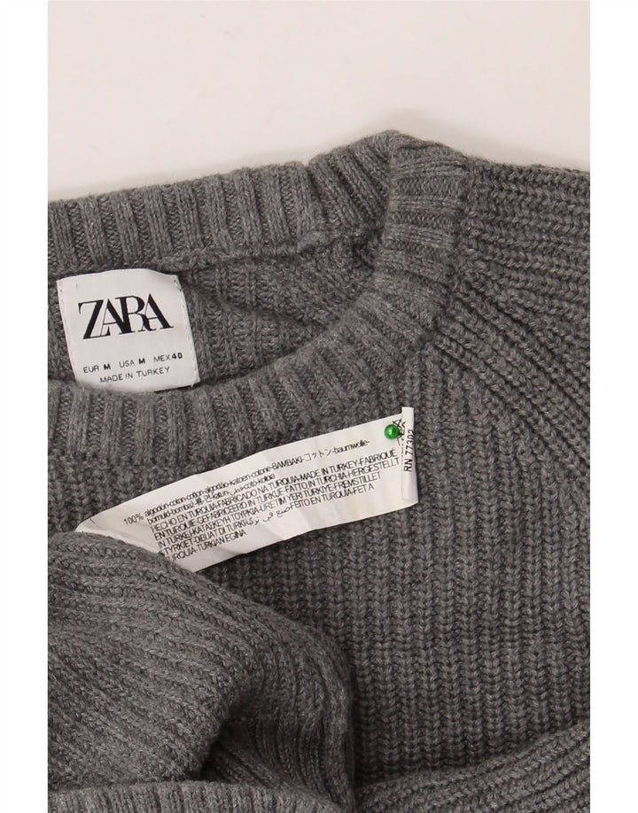 Zara Mens Boat Neck Jumper Sweater Medium Grey Cotton