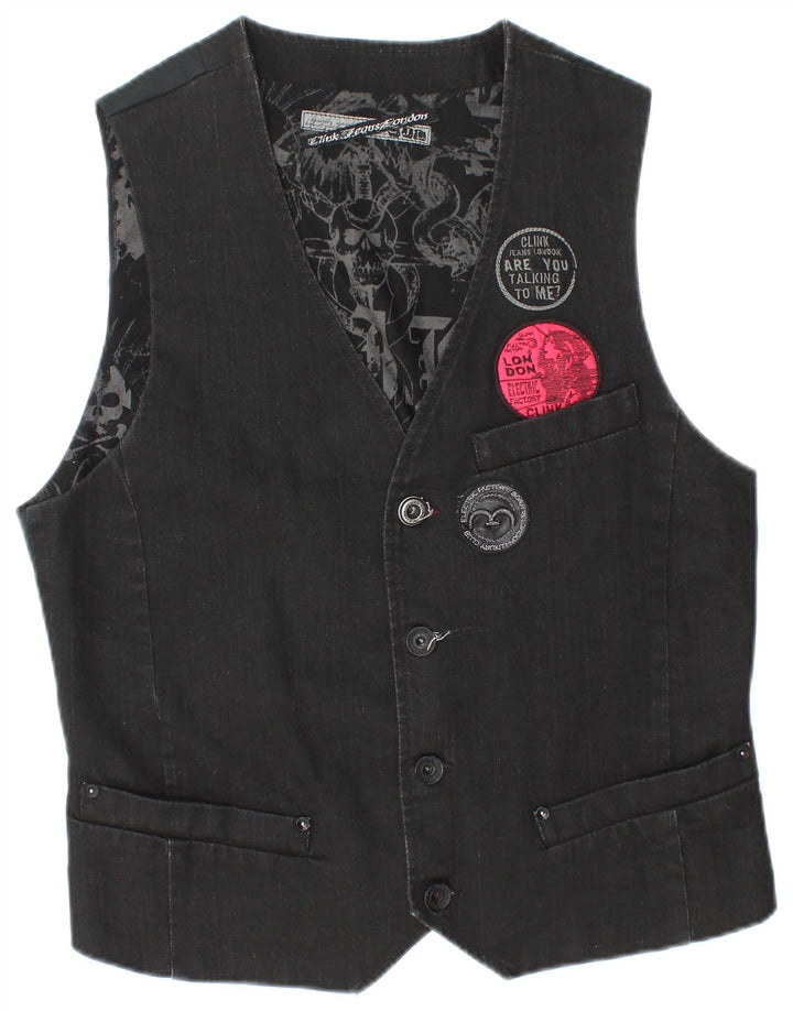 Clink Jeans London Mens Graphic Waistcoat Large Black Cotton