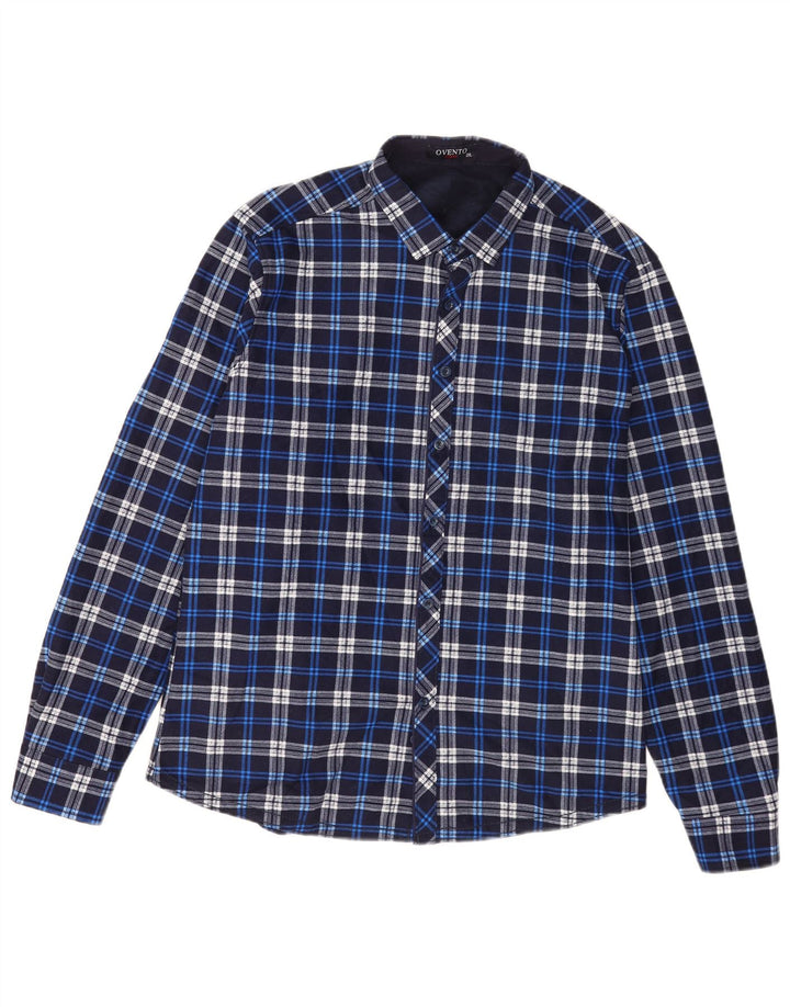 Vintage Mens Flannel Shirt 2XL Blue Check