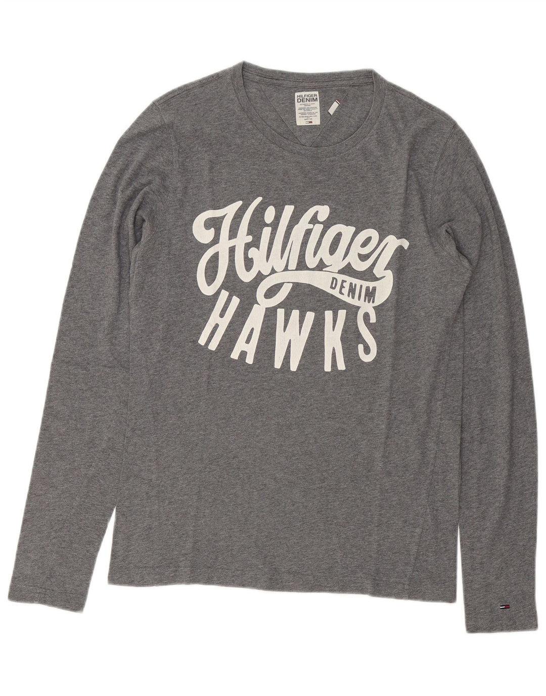 Tommy Hilfiger Mens Graphic Top Long Sleeve Small Grey Flecked Cotton