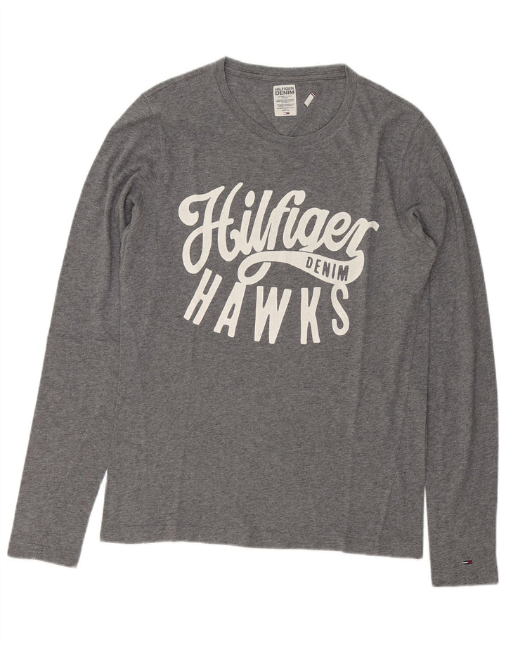 Tommy Hilfiger Mens Graphic Top Long Sleeve Small Grey Flecked Cotton