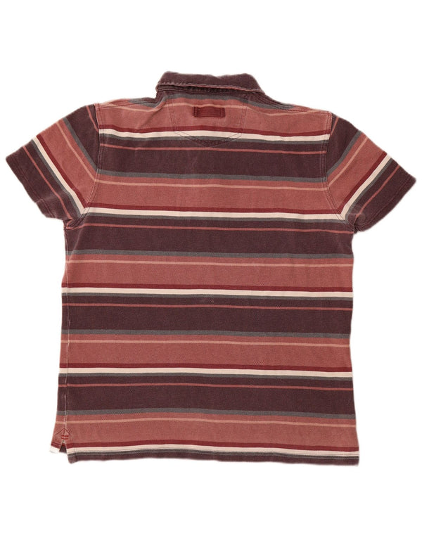 FAT FACE Mens Polo Shirt Medium Burgundy Striped Cotton