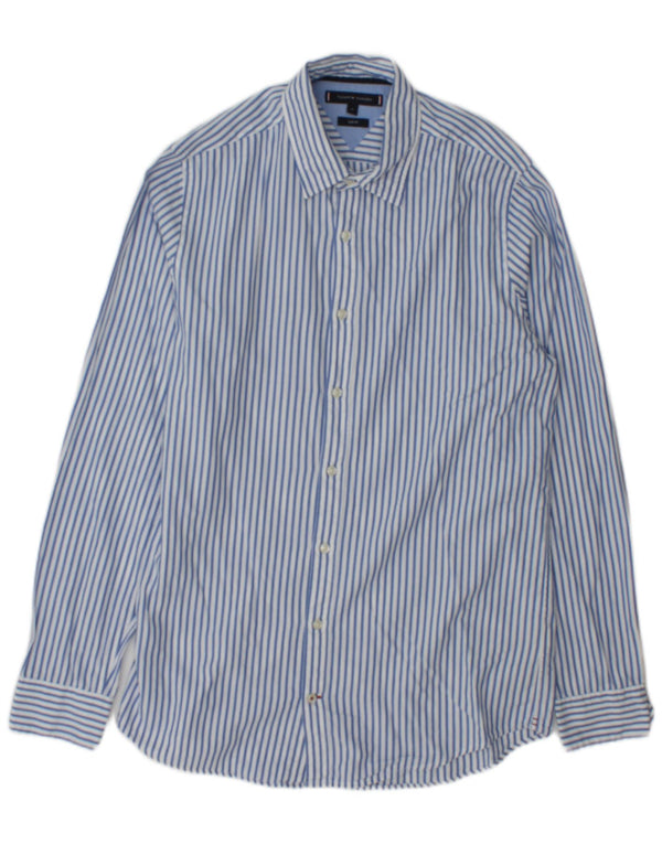 Tommy Hilfiger Mens Slim Fit Shirt Medium Blue Striped Cotton