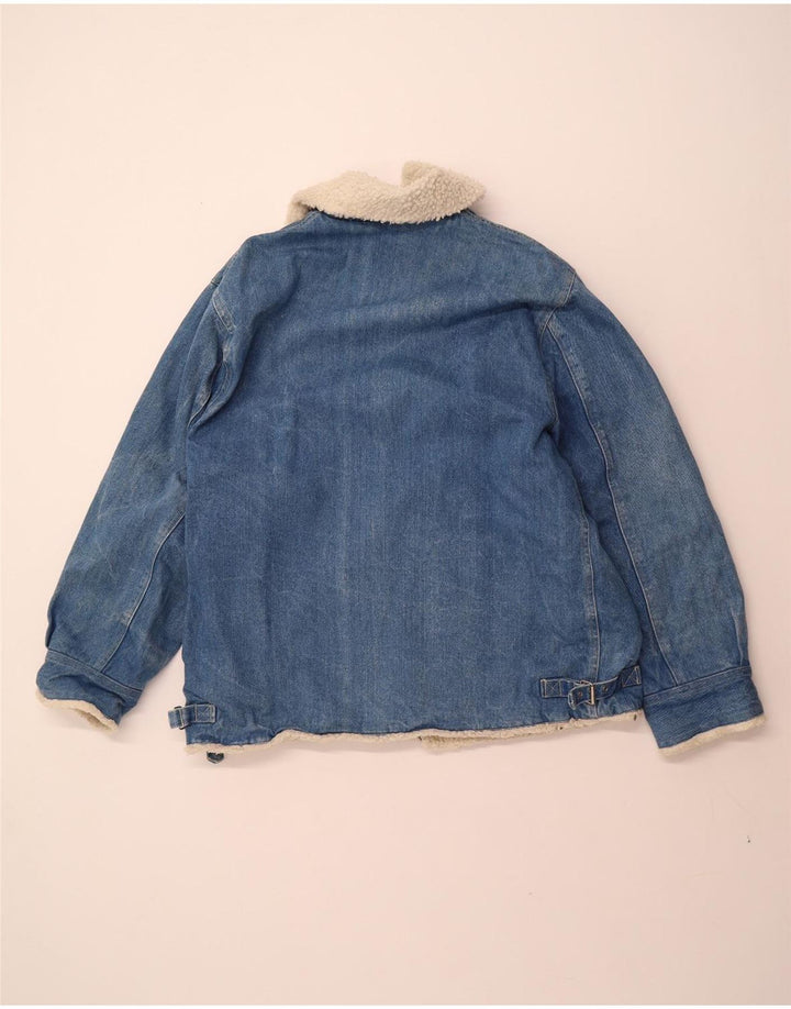 VINTAGE Mens Denim Sherpa Jacket UK 40 Large Blue Cotton