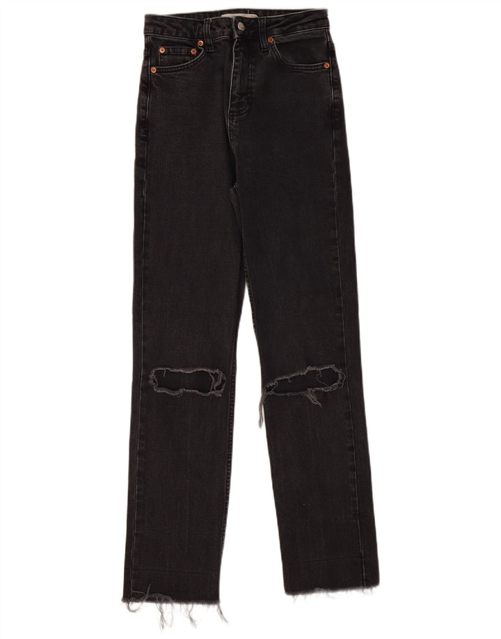 TOPSHOP Womens Distressed Straight Jeans W26 L29 Black Cotton