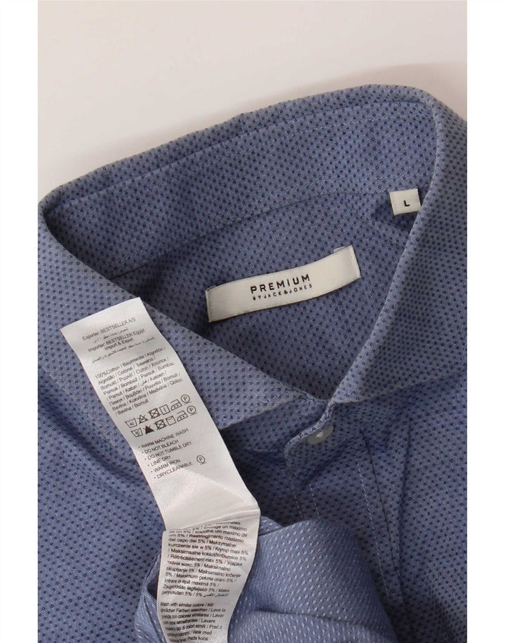 Jack & Jones Mens Shirt Large Blue Spotted Cotton