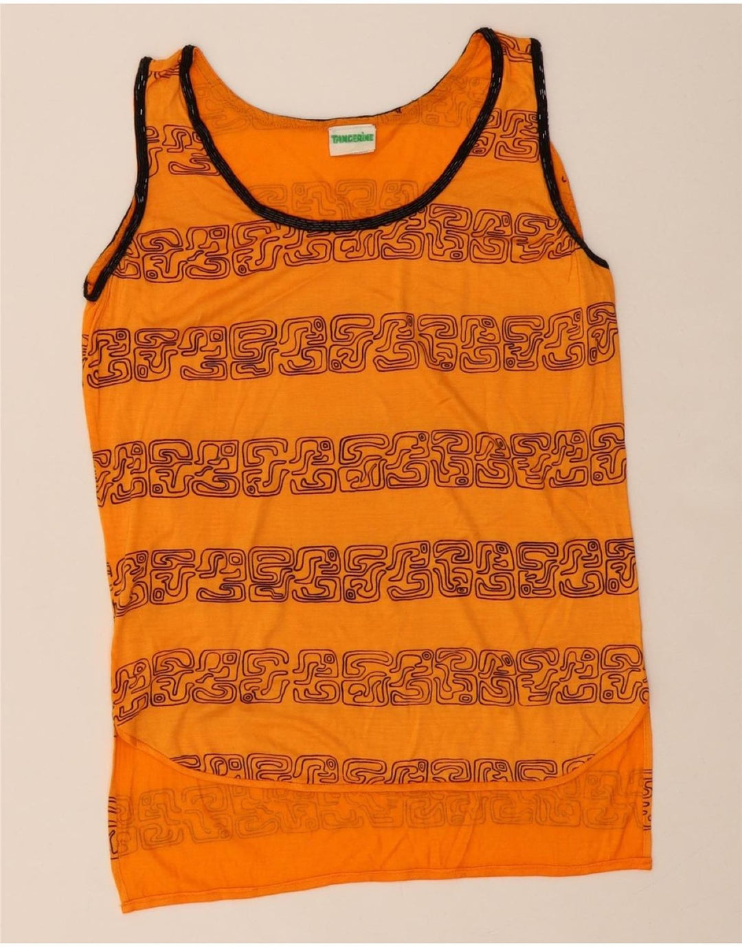 VINTAGE Womens Abstract Pattern Vest Top UK 14 Medium Orange Rayon Vintage Vintage and Second-Hand Vintage from Messina Hembry 