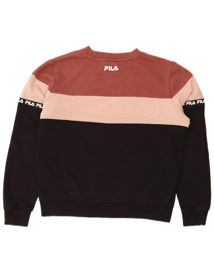 FILA Womens Graphic Sweatshirt Jumper UK 14 Medium Black Colourblock