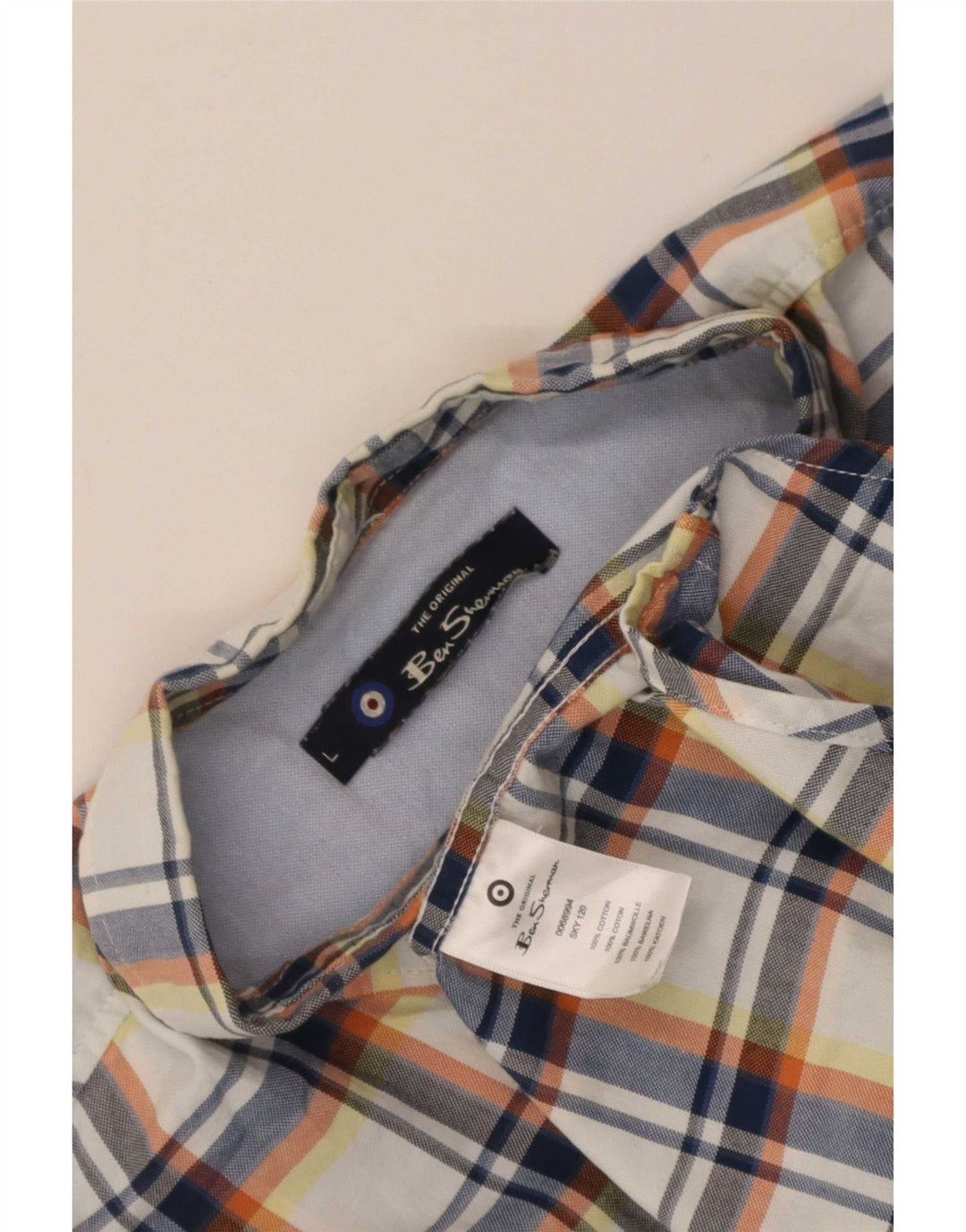 Ben Sherman Mens Short Sleeve Shirt Large Blue Check Cotton