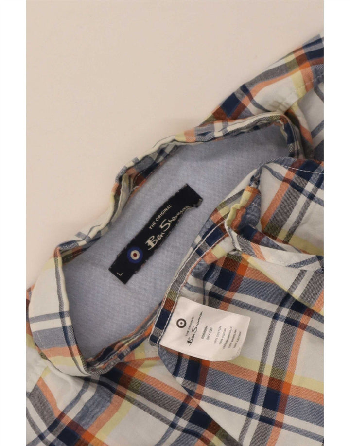 Ben Sherman Mens Short Sleeve Shirt Large Blue Check Cotton