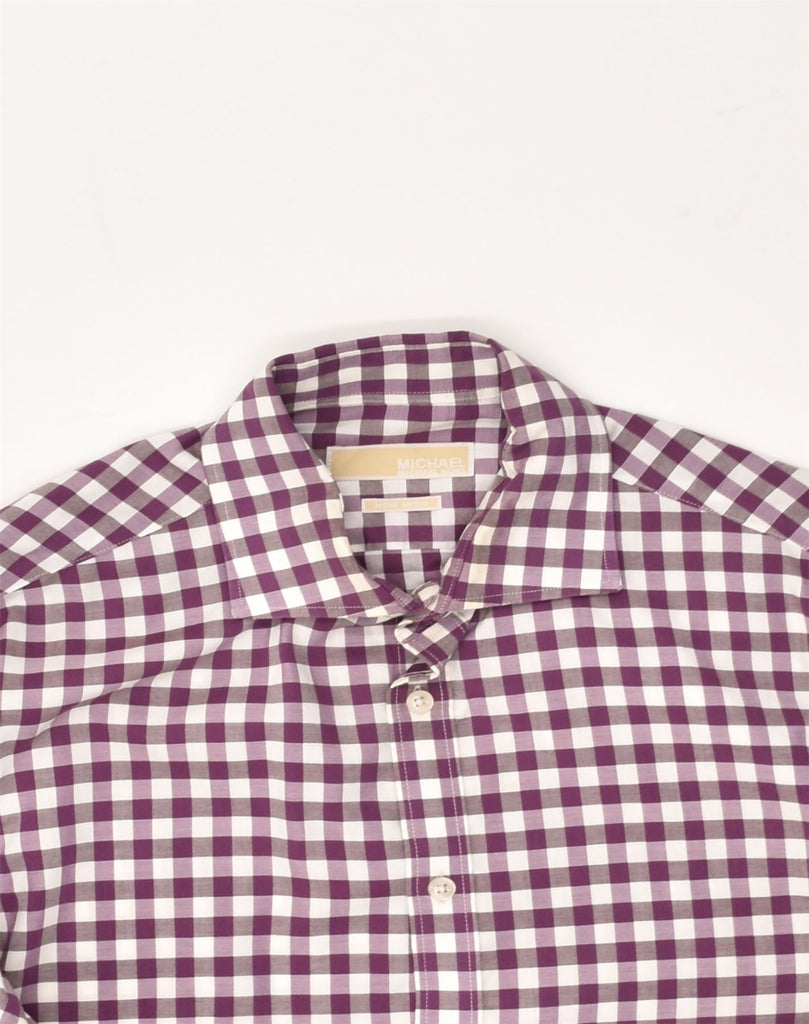 MICHAEL KORS Mens NON - IRON Shirt Medium Purple Gingham Cotton | Vintage Michael Kors | Thrift | Second-Hand Michael Kors | Used Clothing | Messina Hembry 