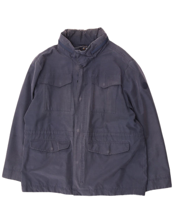 Timberland Mens Hooded Utility Jacket UK 46 3XL Navy Blue Cotton