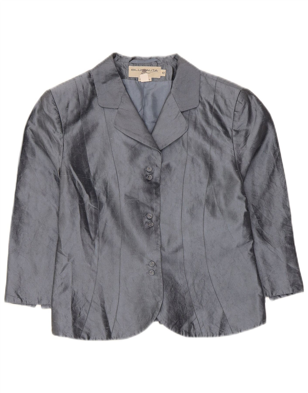 Blunauta Womens Crop 6 Button Blazer Jacket IT 42 Medium Grey Silk