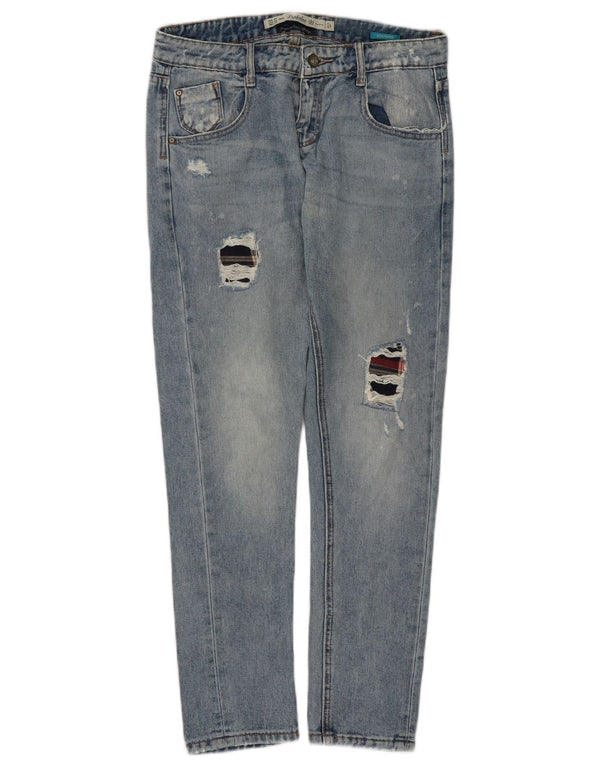 Zara Womens Boyfriend Distressed Tapered Jeans EU 34 2XS W24 L28 Blue