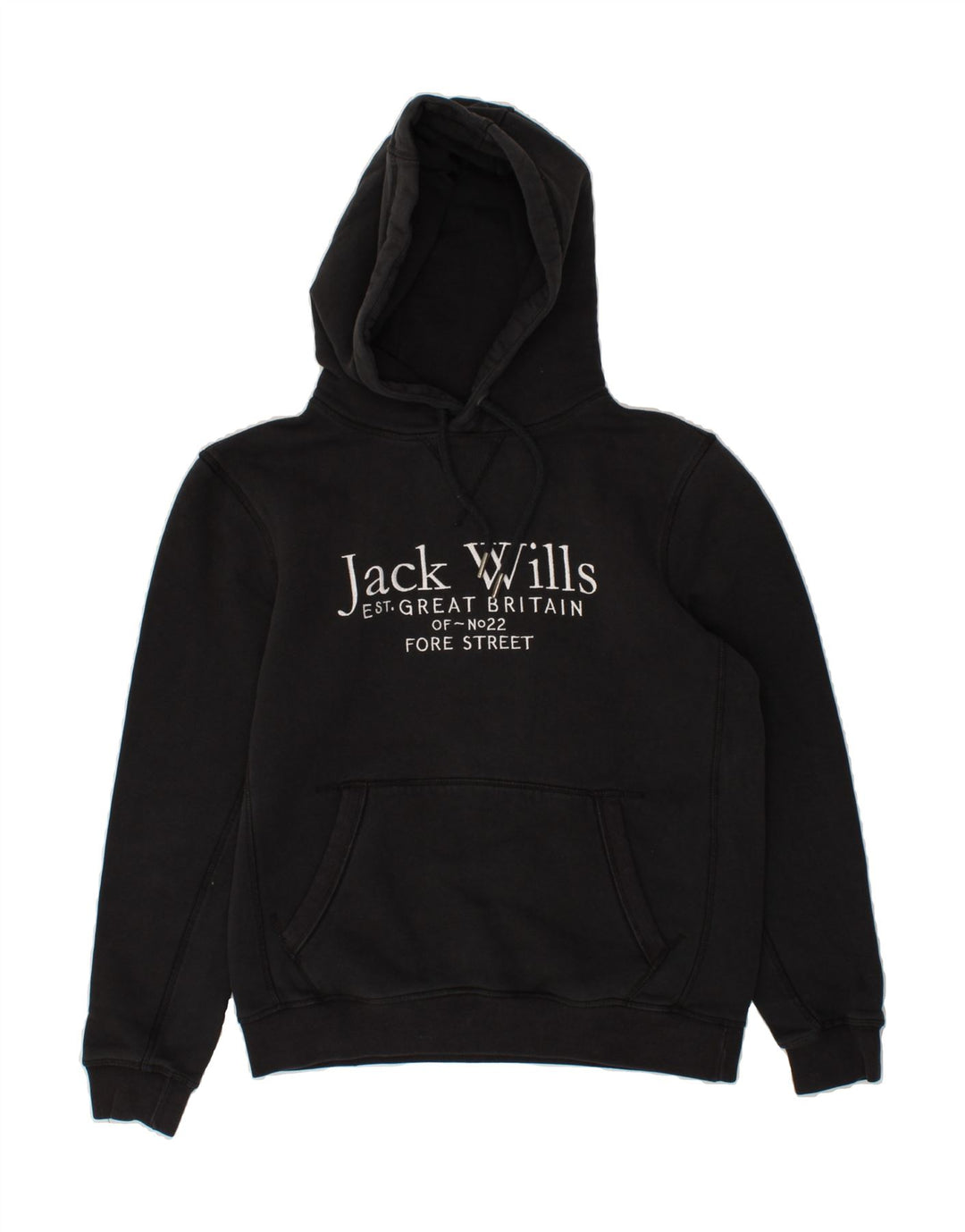 JACK WILLS Mens Graphic Hoodie Jumper Small Black Cotton Vintage Jack Wills and Second-Hand Jack Wills from Messina Hembry 