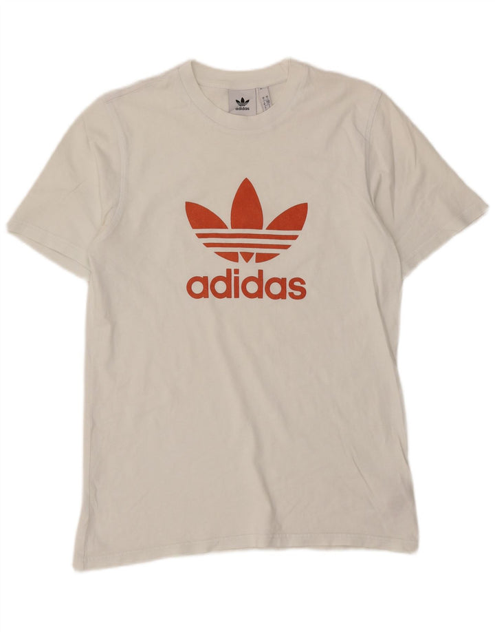 ADIDAS Mens Graphic T-Shirt Top Small Off White Cotton
