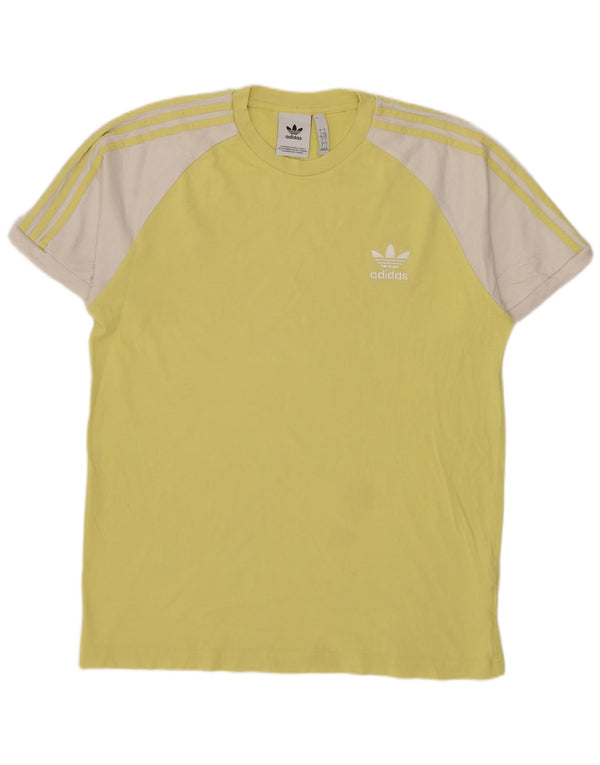 ADIDAS Mens T-Shirt Top Large Yellow Colourblock Cotton