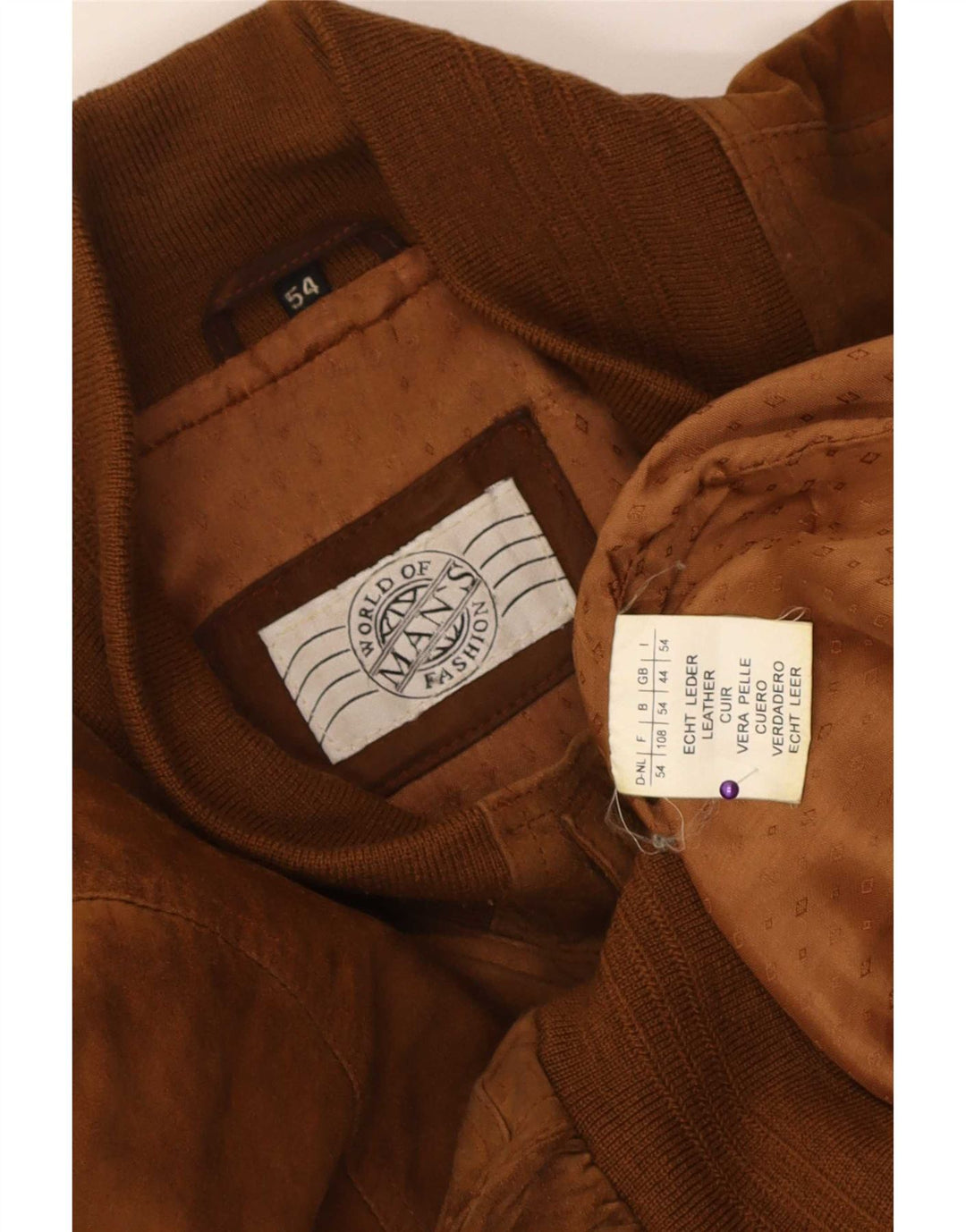 Vintage Mens Suede Bomber Jacket UK 44 2XL Brown Leather