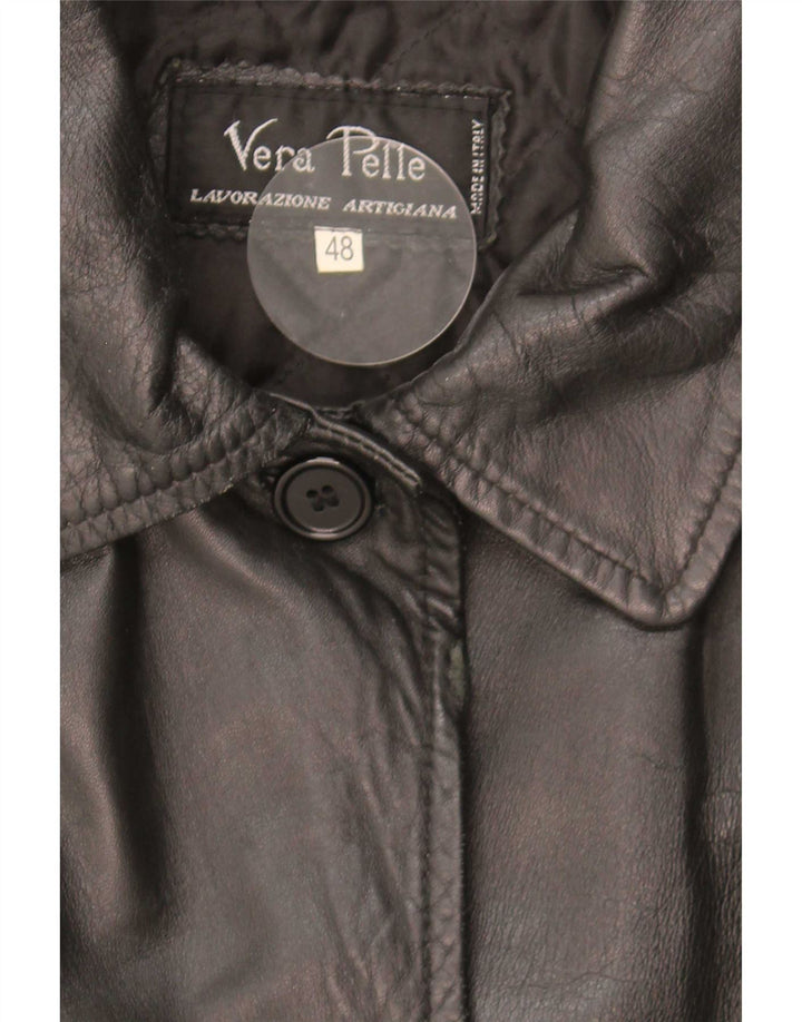 Vintage Womens Leather Coat IT 48 XL Black Leather