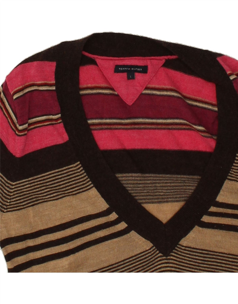 TOMMY HILFIGER Womens V-Neck Jumper Sweater UK 14 Large Multicoloured | Vintage Tommy Hilfiger | Thrift | Second-Hand Tommy Hilfiger | Used Clothing | Messina Hembry 