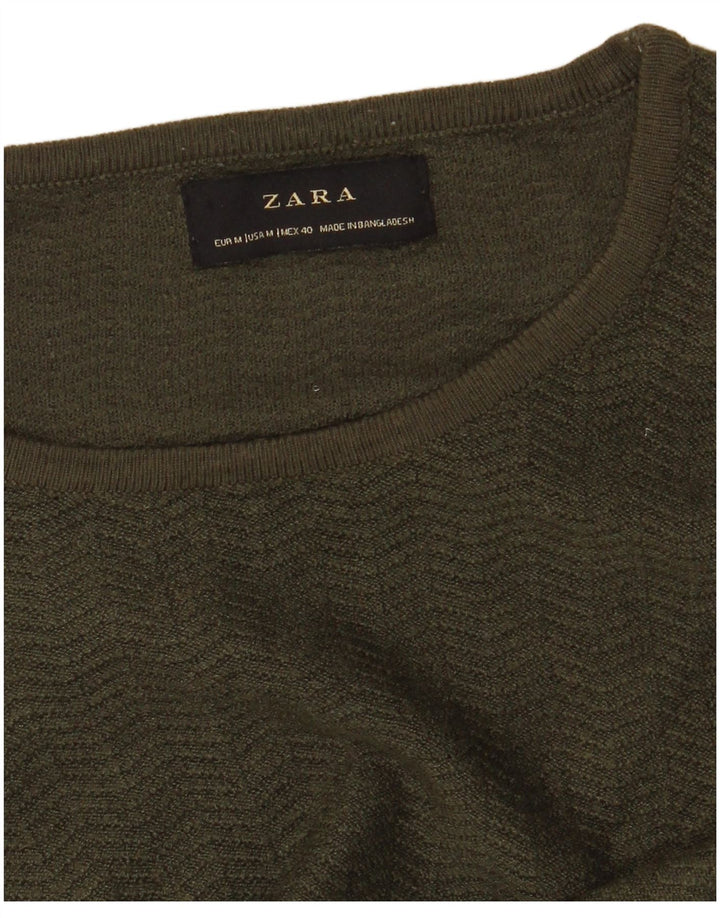 Zara Mens Crew Neck Jumper Sweater Medium Green