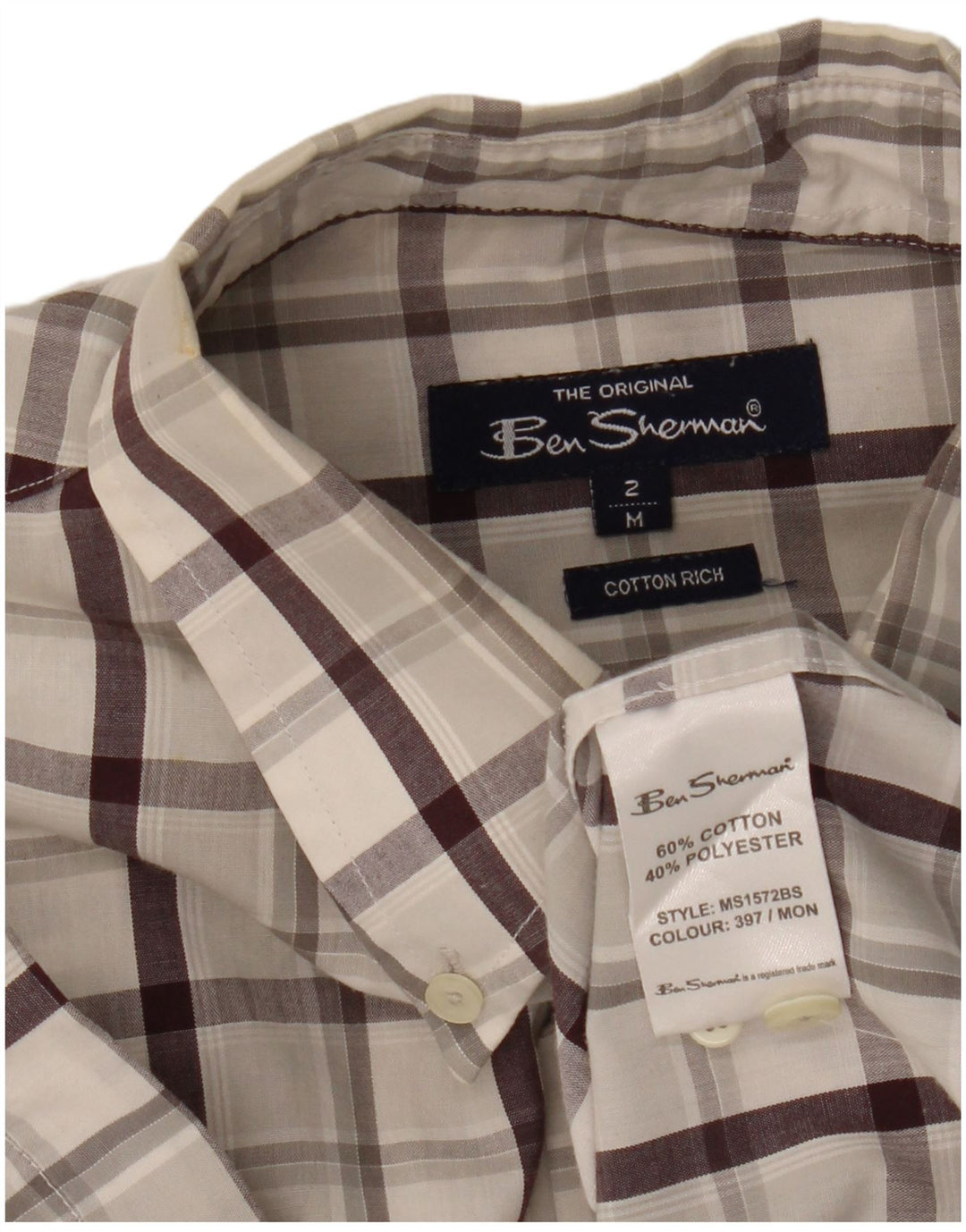 Ben Sherman Mens Short Sleeve Shirt Medium Grey Check Cotton