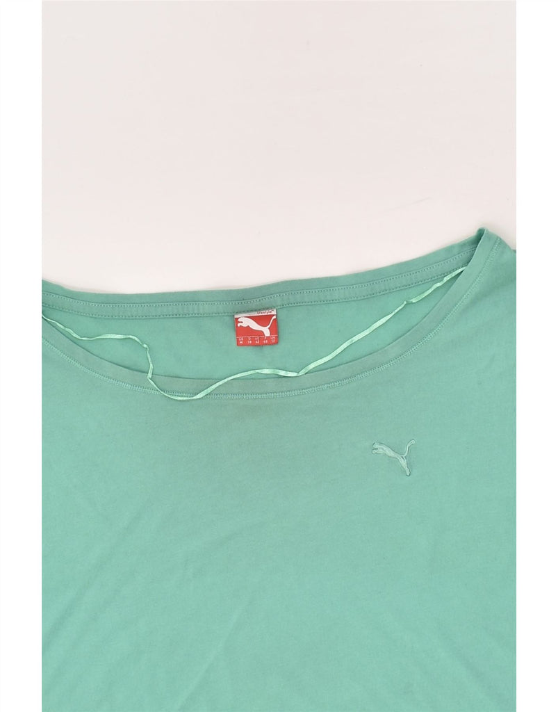 PUMA Womens Loose Fit Crop T-Shirt Top UK 12 Medium Green Cotton | Vintage Puma | Thrift | Second-Hand Puma | Used Clothing | Messina Hembry 