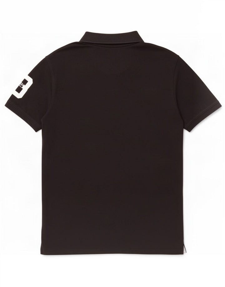 Vintage Mens Graphic Polo Shirt Large Black Cotton