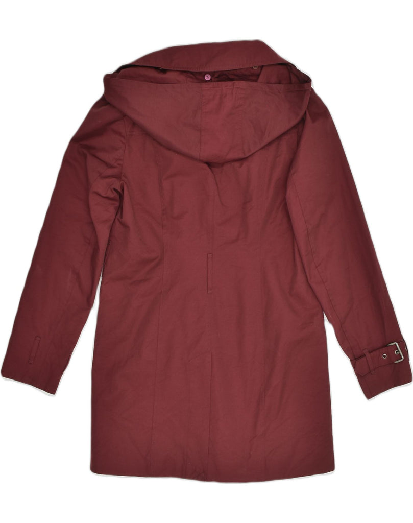 MICHAEL KORS Womens Hooded Double Breasted Coat UK 14 Medium Maroon Cotton | Vintage Michael Kors | Thrift | Second-Hand Michael Kors | Used Clothing | Messina Hembry 