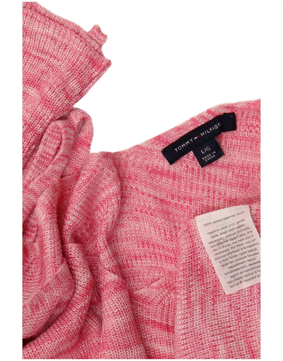 TOMMY HILFIGER Womens V-Neck Jumper Sweater UK 14 Large Pink Flecked