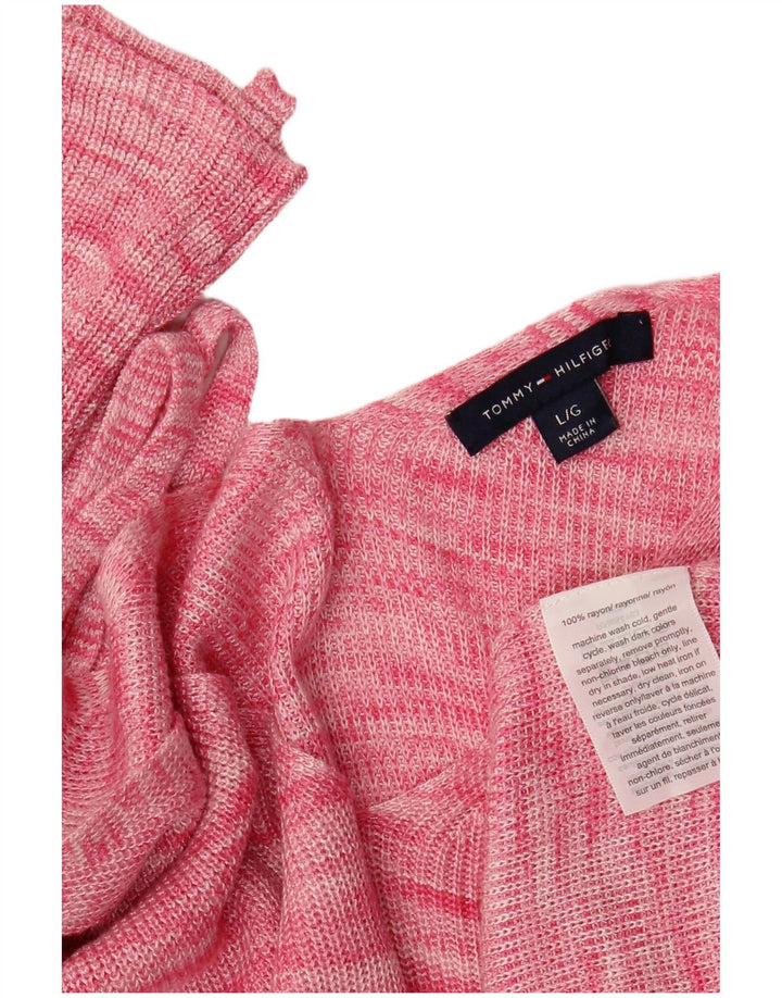 TOMMY HILFIGER Womens V-Neck Jumper Sweater UK 14 Large Pink Flecked
