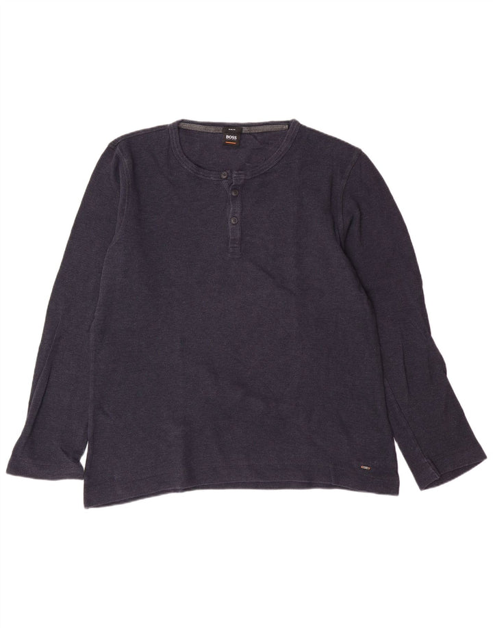 HUGO BOSS Mens Slim Fit Top Long Sleeve 2XL Navy Blue Cotton