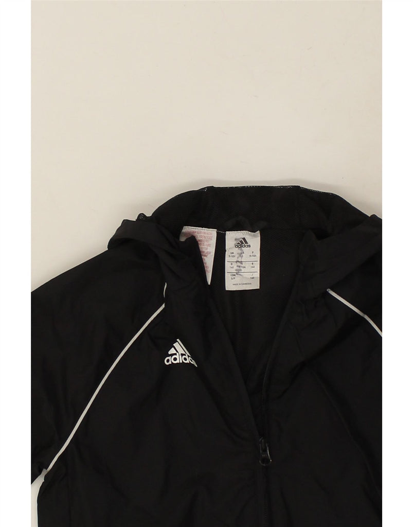 ADIDAS Boys Hooded Tracksuit Top Jacket 9-10 Years Black Polyester Vintage Adidas and Second-Hand Adidas from Messina Hembry 