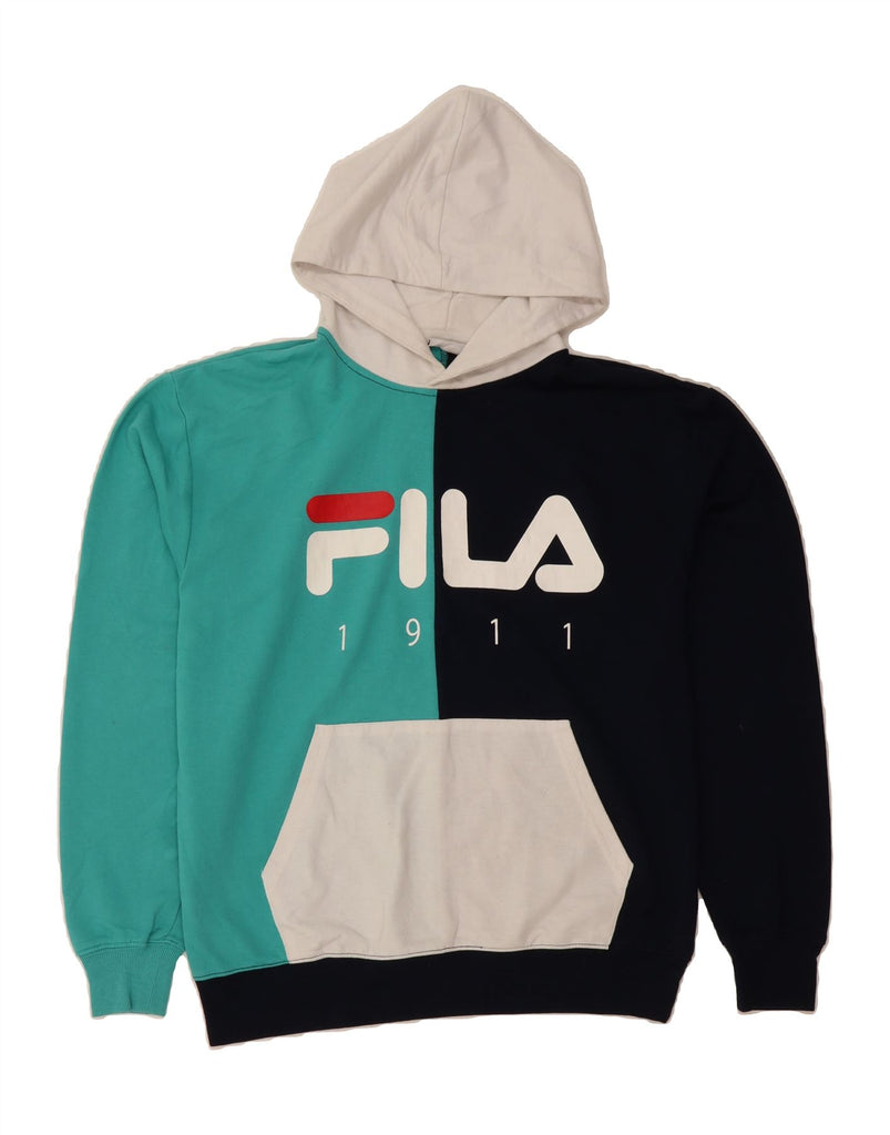 FILA Womens Graphic Hoodie Jumper UK 14 Medium Multicoloured Colourblock Vintage Fila and Second-Hand Fila from Messina Hembry 