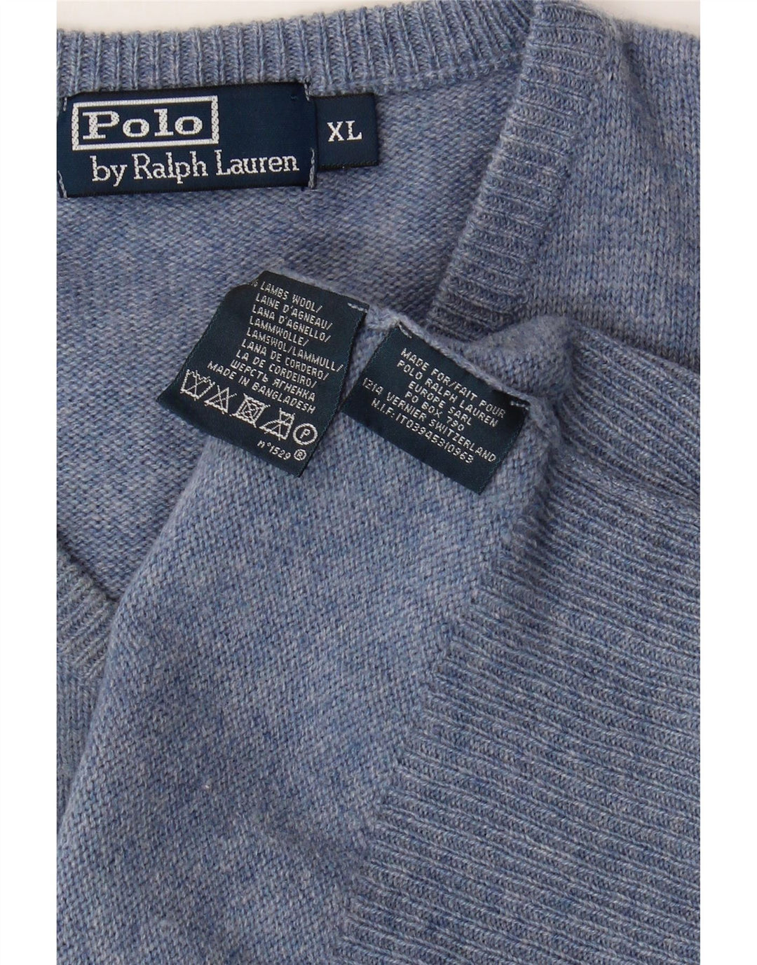 POLO RALPH LAUREN Mens V-Neck Jumper Sweater XL Blue Flecked Lambswool