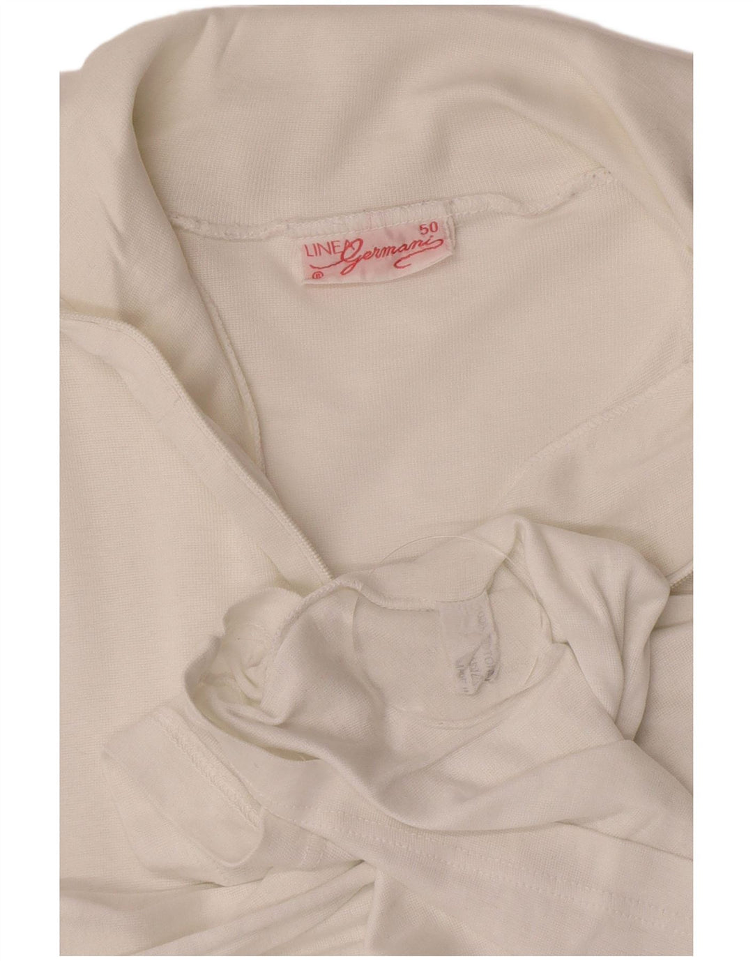 Vintage Womens Zip Neck Top Long Sleeve UK 12 Medium White Cotton