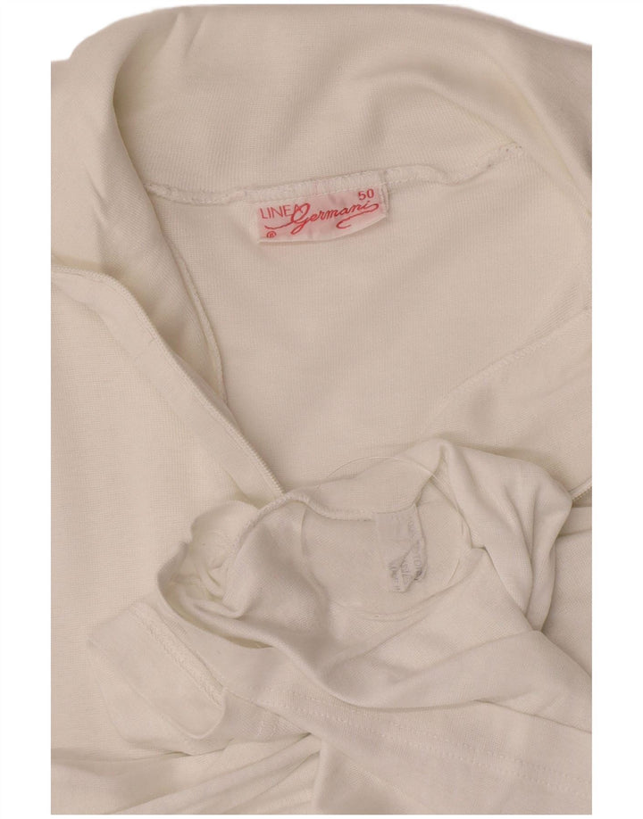 Vintage Womens Zip Neck Top Long Sleeve UK 12 Medium White Cotton
